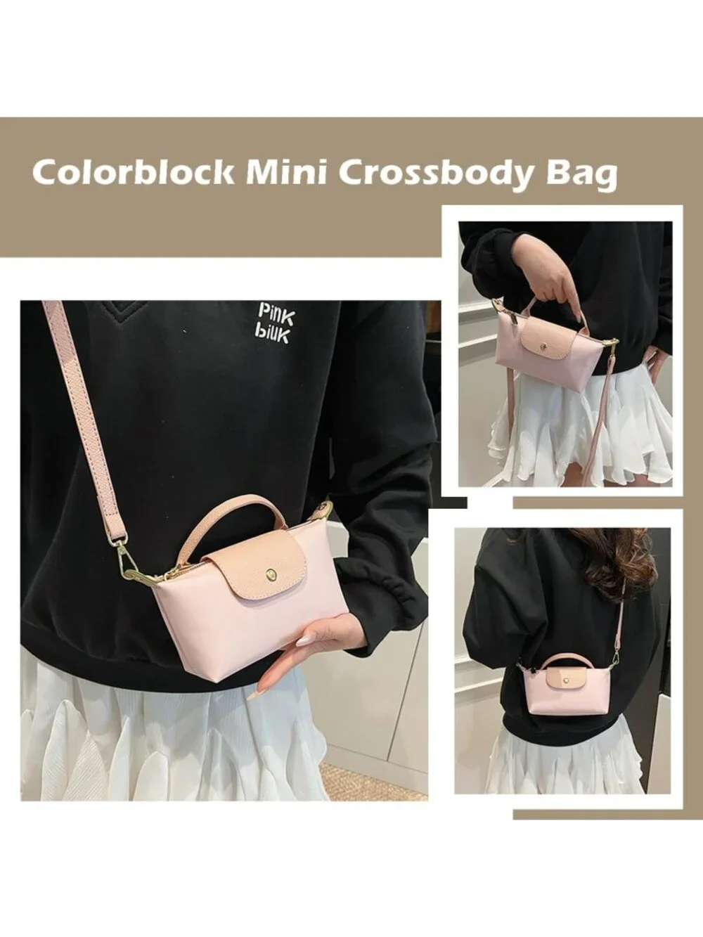 👜Women's Light Pink Mini Crossbody Bag With Adjustable Strap Shoulder Totes Bag